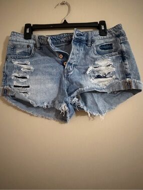 American Eagle Light Blue Distressed Denim Shorts
